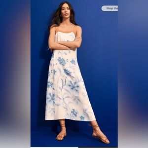 LOFT Petite Floral Strappy Maxi Dress 🤍 Whisper White Blue Print NWT 2P
